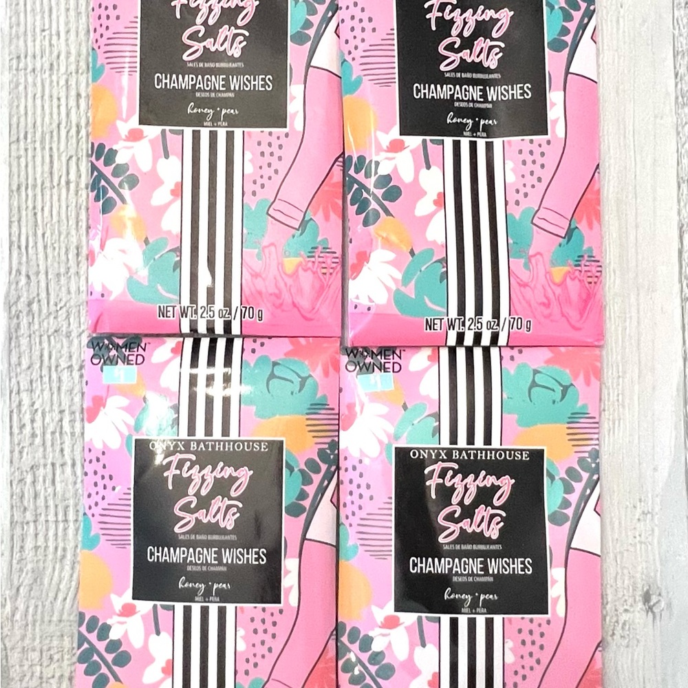 Bath Salt Onyx Bathhouse Fizzing Salts Set of 4 Champagne‎ Wishes Honey Pear NEW